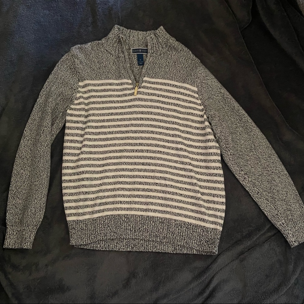 Karen Scott striped sweater with gold zipper